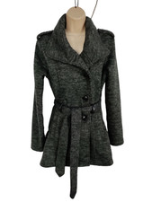 Womens Madden Girl Grey Knit Single Breasted Coat Jacket Uk Size Medium Belted