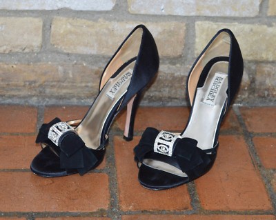 black evening pumps with rhinestones