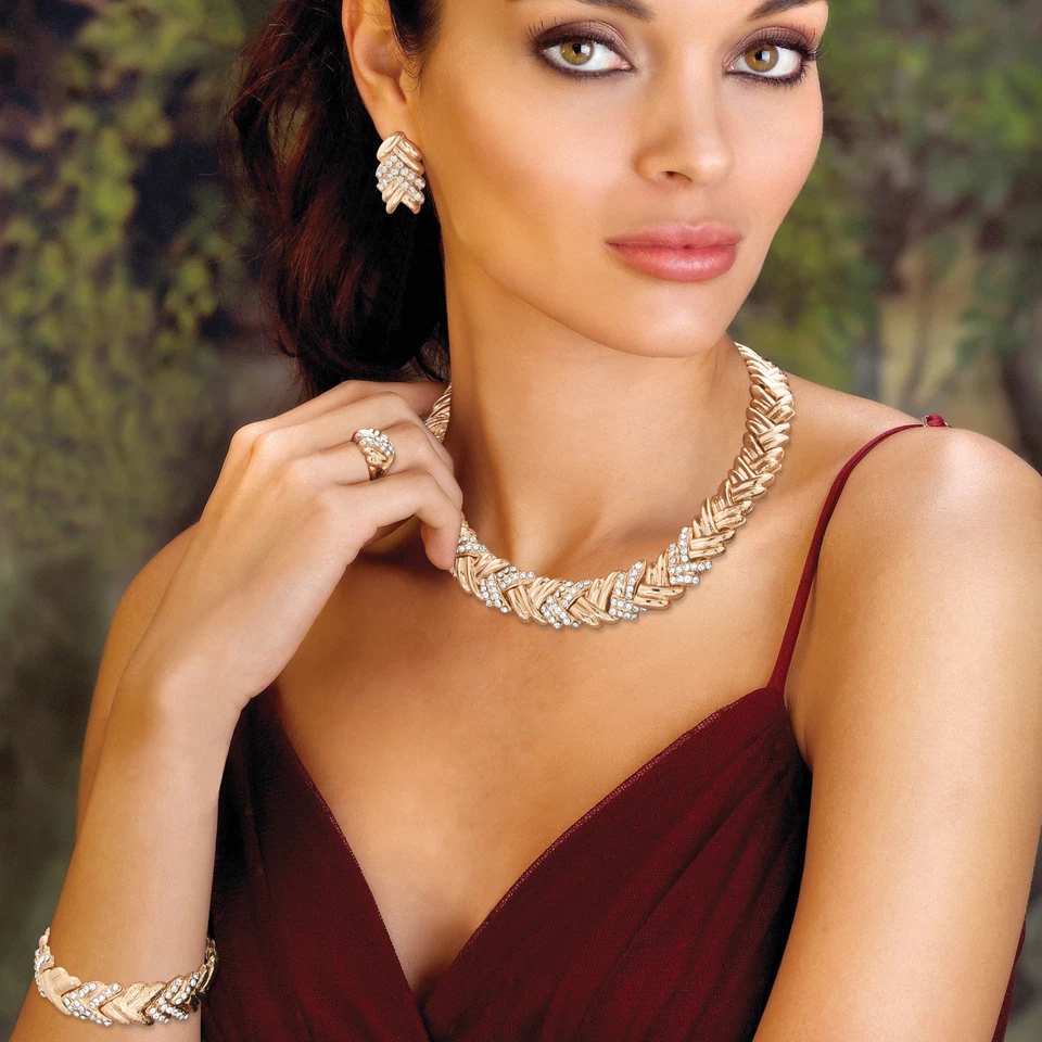 Cristal Dorado 4 Piezas Trenzado Collar, Pendiente, Brazalete Set 18" Foto 3 de 4