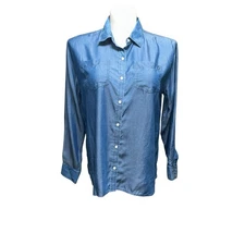 Crown & Ivy NWT Women’s Large Top Blue Chambray Long Sleeve Button Shirt New