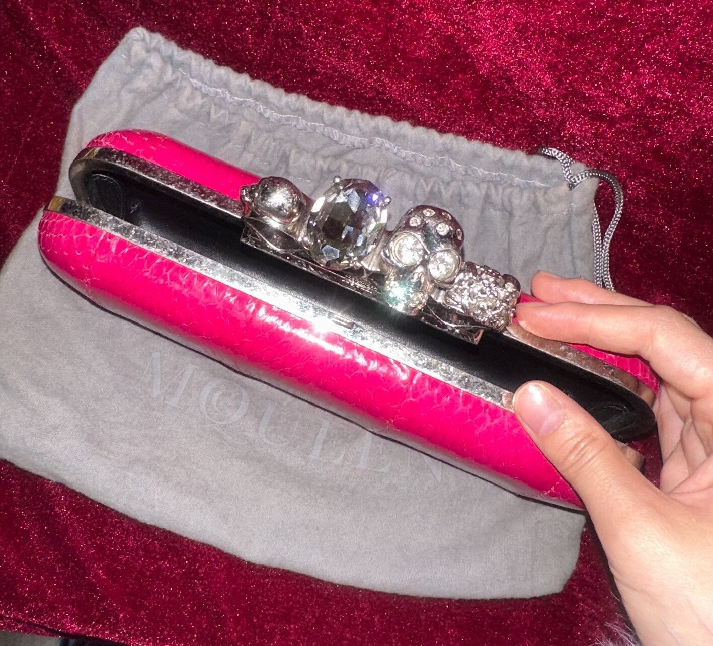 ALEXANDER MCQUEEN Pink Python Skin Knuckle Box Cl… - image 3