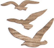 3Pcs Wood Seagull Beach Wall Decor, Wall Art Decorations Nautical Self-Adhesive