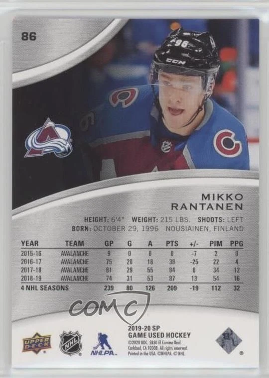 2019-20 Upper Deck SP Game Used Rainbow /275 Mikko Rantanen #86 - Image 2 of 2