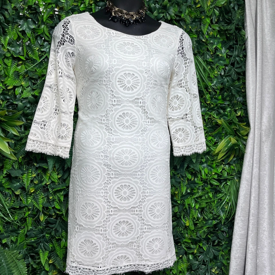 Vestido London Times para mujer talla 12 blanco de encaje vestido de fiesta de cóctel 3138 Foto 3 de 4