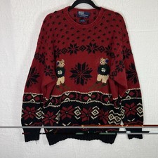 Vtg POLO by Ralph Lauren Sweater Men  s L Red Ski Double Snowflake Bear Nordic 