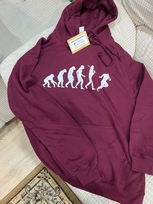 HOTSCAMP Hooded Maroon top with Evolution theme Medium size. new.