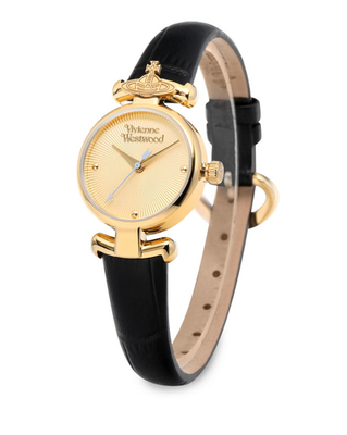 Vivienne Westwood Maida Watch Black Leather Gold Case Orb Detail