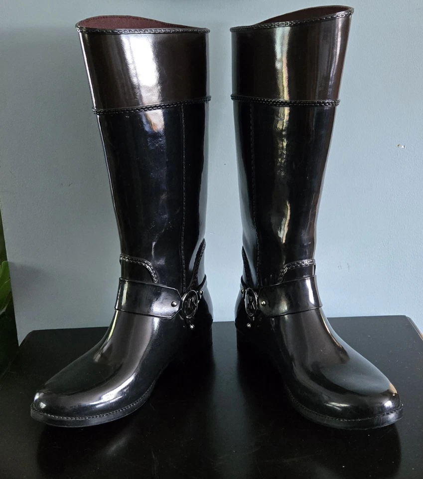 Michael Kors Fulton Arnés Negro/Marrón Bota de Lluvia Alta - TALLA 11 Botas Impermeables Foto 3 de 4
