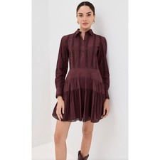 ULLA JOHNSON Camille Long Sleeve Mini Dress Mulberry Red Women's Size 0 NWT