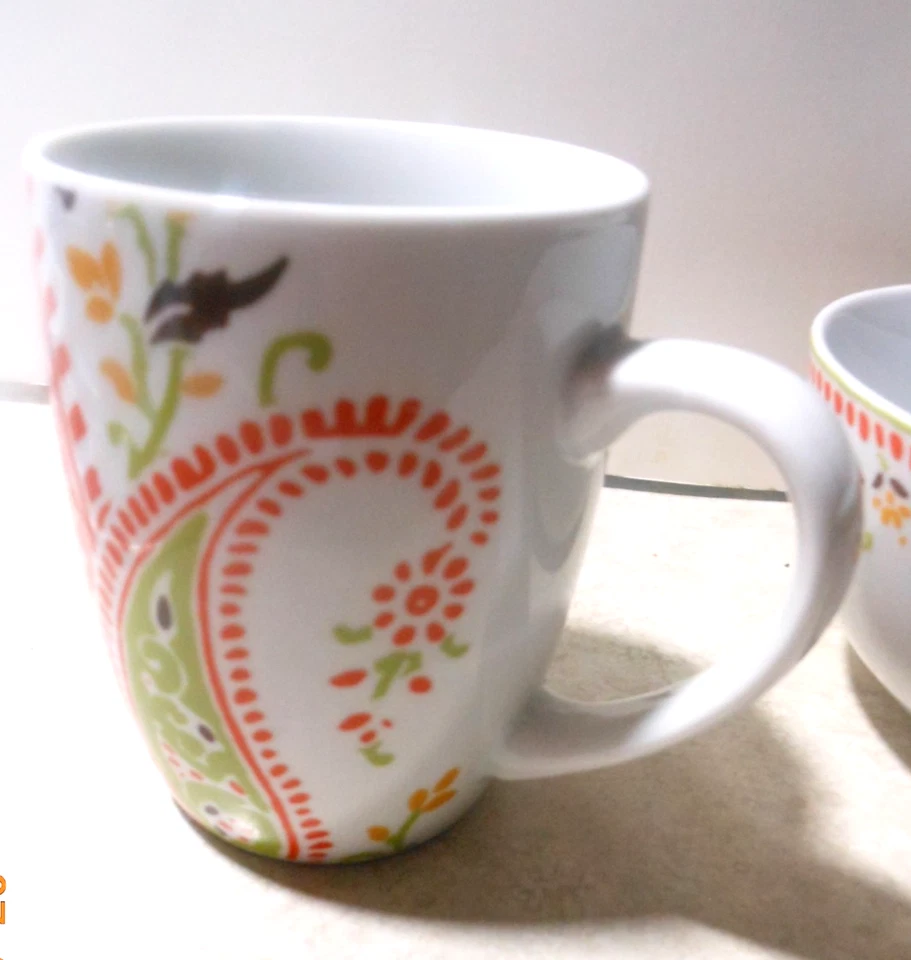 Juego de 7 cuencos de cachemira Rachel Ray sopa de cereales naranja amarillo floral y 8 tazas Foto 2 de 4