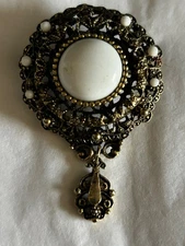 Vintage Florenza? Victorian Revival Milk Glass Brooch OD14