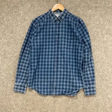 Trenery Shirt Mens Size Small Blue Check Button Up Long Sleeve Cotton 46532