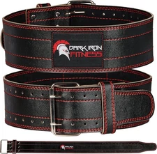 Dark Iron Fitness Weight Lifting Leather Belt for Men & Women, Large - Black