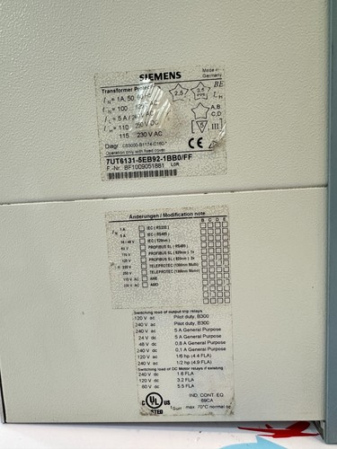 SIEMENS SIPROTEC 7UT61 TRANFORMER PROTECTION 7UT6131-5EB92-1BB0/FF - Picture 7 of 24