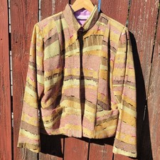 VTG Tapestry Blazer Jacket Sequin Embroidered Earth Tones M Art to Wear Boho 90s