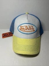 Von Dutch Yellow Blue Terry Logo Classic Trucker Hat Cap NWT