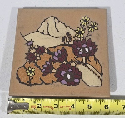 Masterworks Ceramic Tile Trivet 6x6 Floral Mountain Handcrafted USA Art Tile