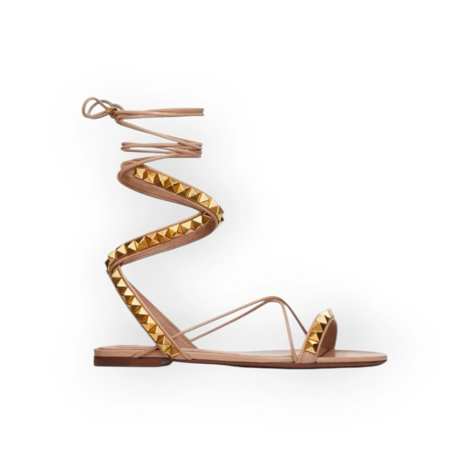Valentino — Valentino Rockstud Sandals Flats Strappy Lace Up Leather Beige 37 UK 4 US 7