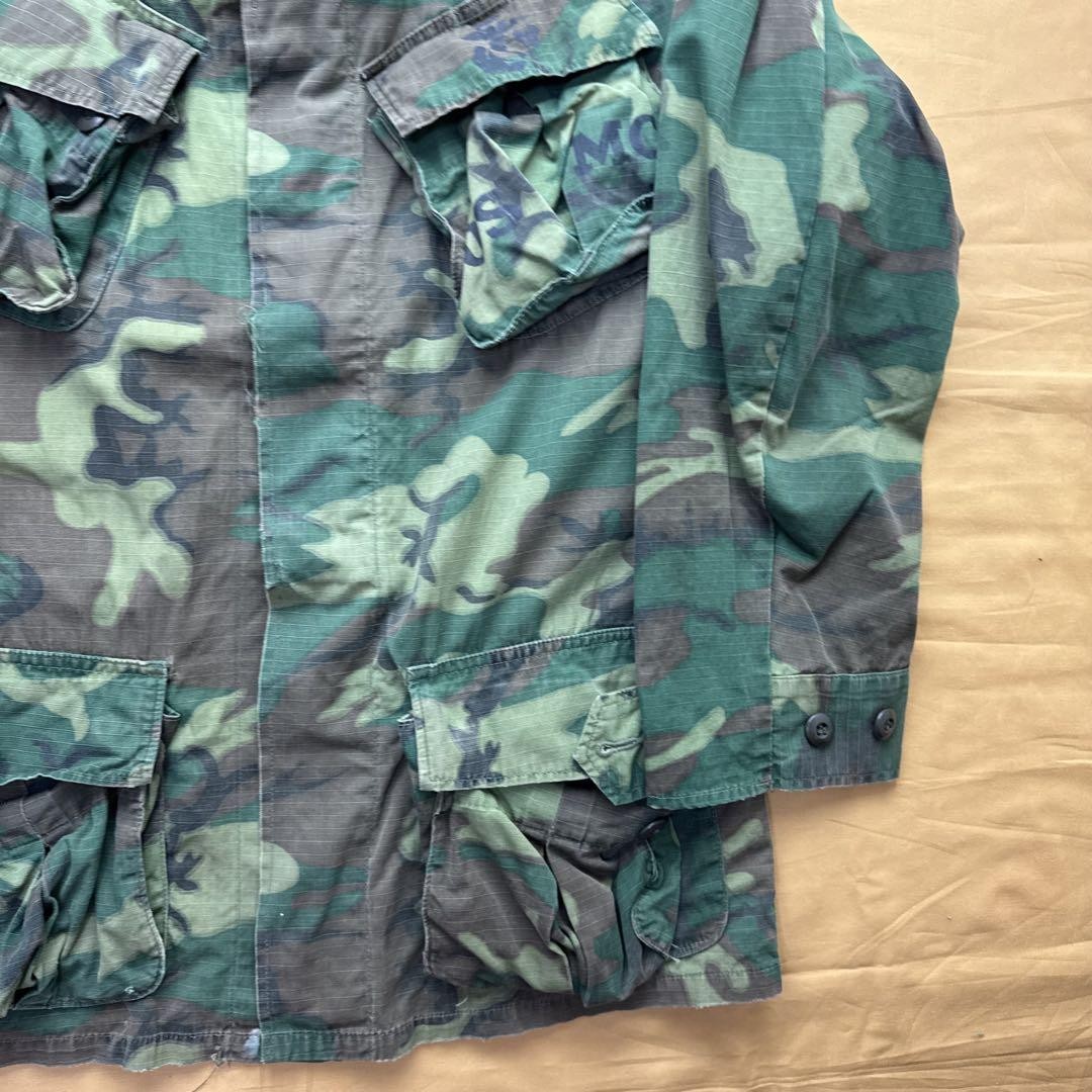 60s US Army Green Leaf Camo Jungle Fatigue Jacket, Vintage