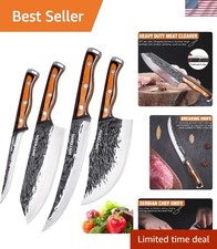 4PCS Hand Forged Kitchen & Butcher Knife Set High Carbon Steel Durable Cuttin...