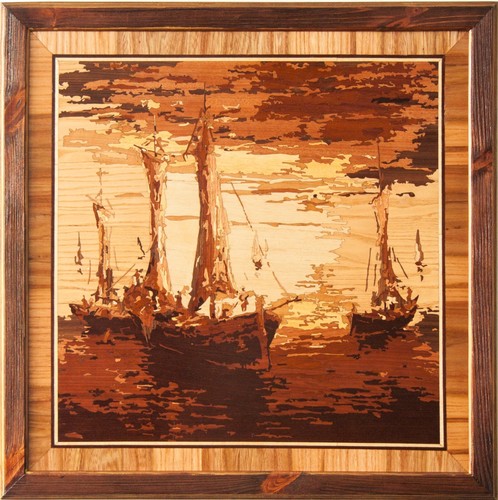 Goletas decoración del hogar estilo rústico chapa de madera incrustación de marquetería arte de pared imagen - Imagen 1 de 12