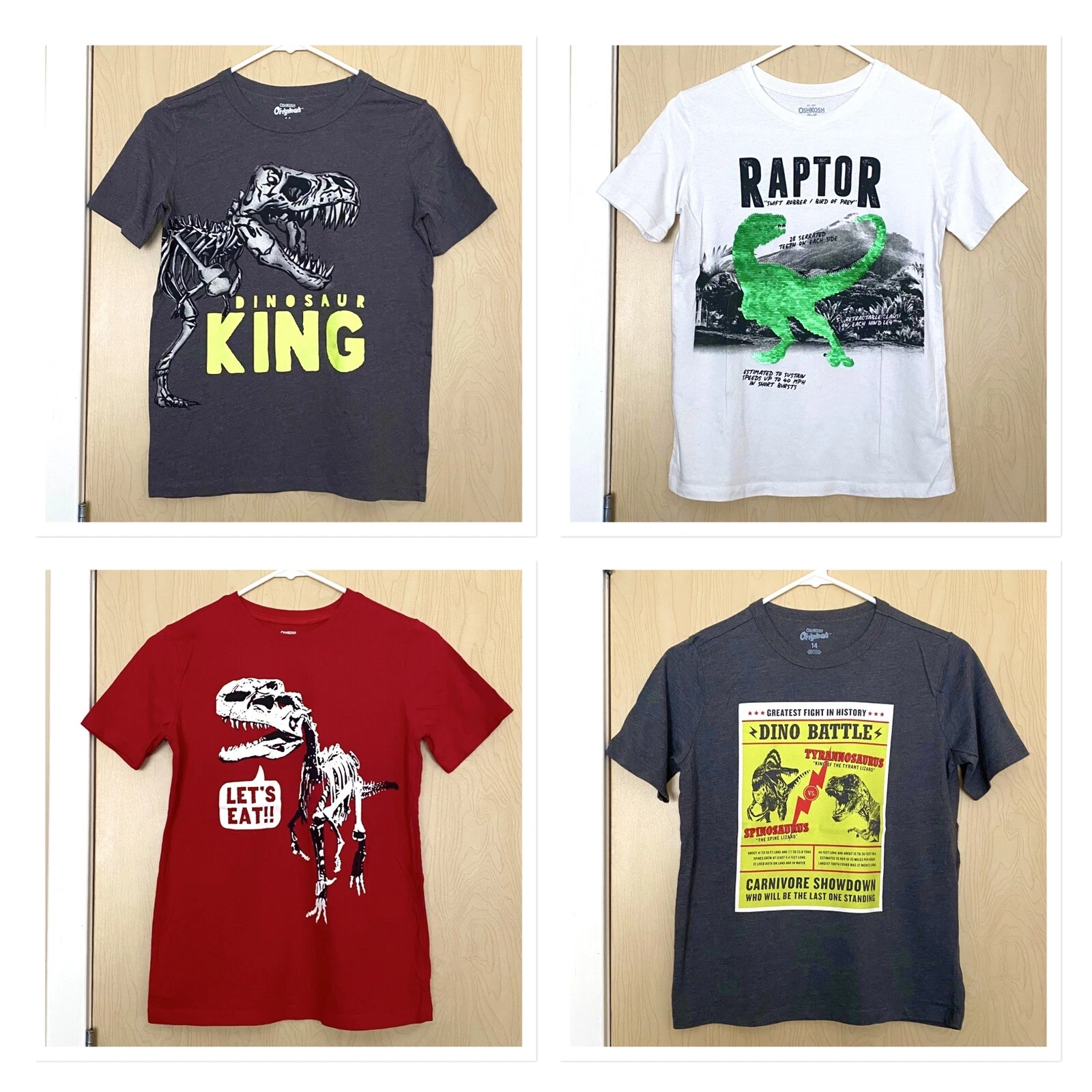 Lot of 4 OSHKOSH Kids Dino T- Shirt Size 14