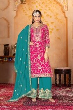 Fashionable Pink Heavy Faux Georgette Top Palazzo With Dupatta For Reception