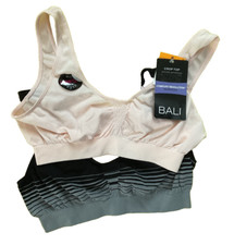 Bali Microfiber Crop Bra - 2 Pack, Black  Gray Stripe/Pink, Small