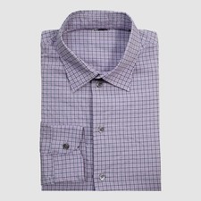 Emporio Armani Men's Purple Blue Check Cotton Long-Sleeve Button-up Shirt Size L