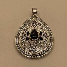 Roman Silver Tone Black Enamel Pendant Charm Southwestern Fashion Jewelry KG JD