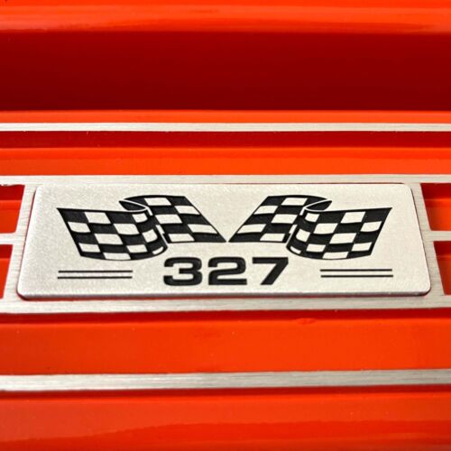 Cubiertas de válvula naranja con logotipo de bandera Chevy 327 bloque pequeño, aletas clásicas - Ansen EE. UU. - Imagen 2 de 5