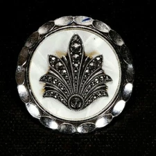 Vintage Jewelry Western Germany Scarf Ring Silver Color with White Shell Canvas