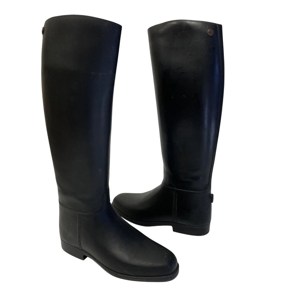 Vtg Finland Women Equestrian TALL Horse Riding Black RUBBER Dress Boots 41 US 9 - Image 2 of 4