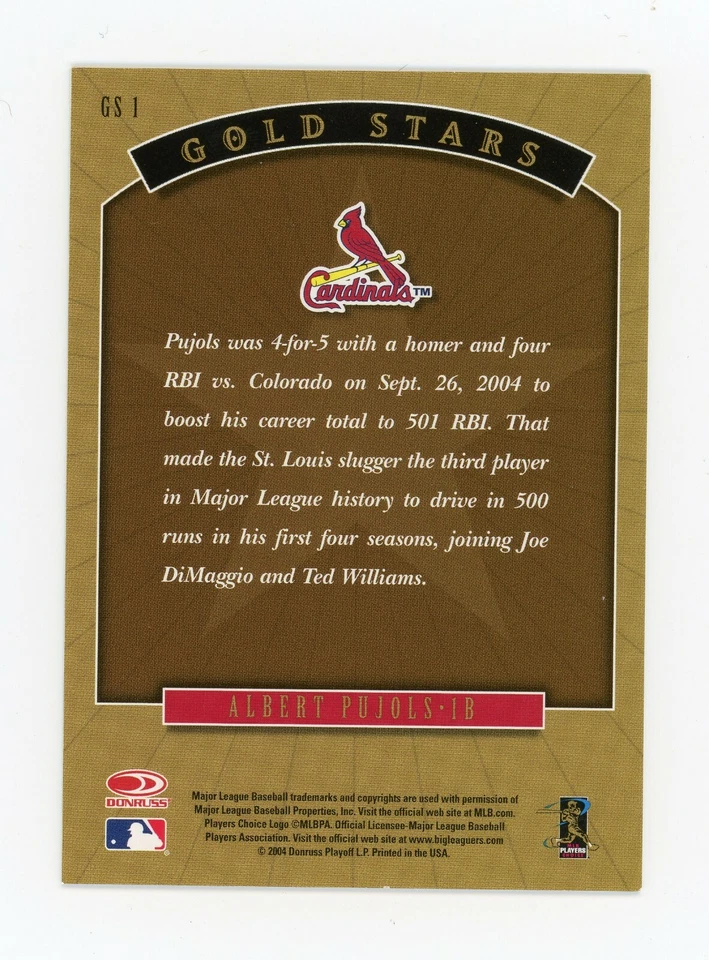ALBERT PUJOLS 2005 Leaf Gold Stars #GS1 St Louis Cardinals Insert - Image 2 of 2