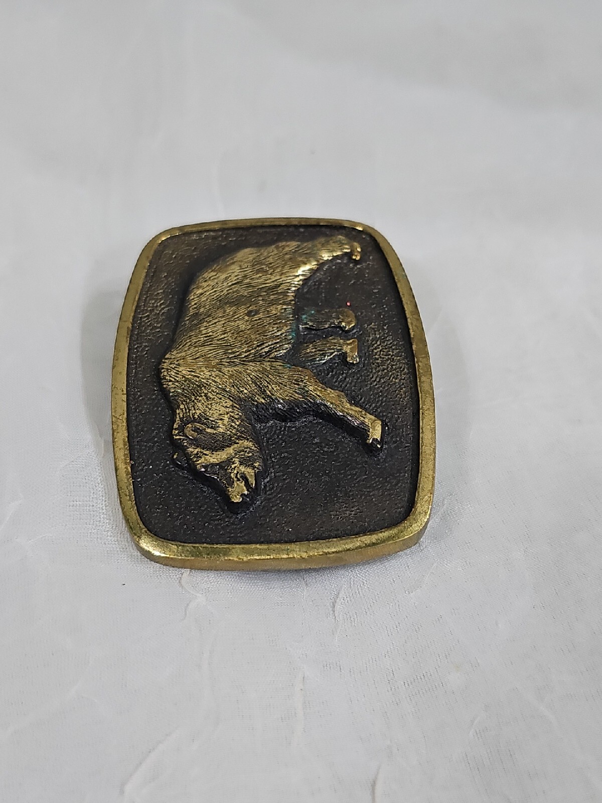 BTS Brass Grizzly Bear Belt Buckle Art 1978 Biker Wes… Gem