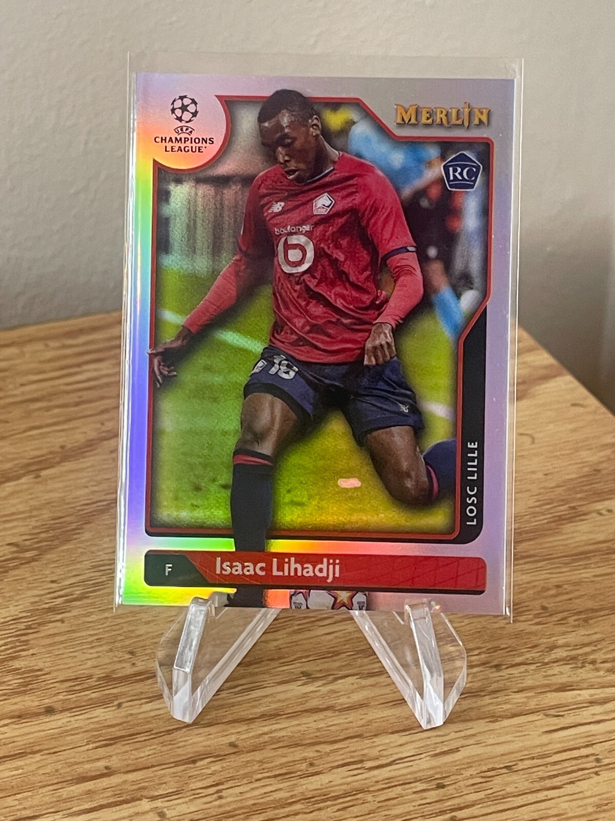 Isaac Lihadji PRIZM REFRACTOR ROOKIE 2021-2022 Topps Merlin UEFA UCL #49 RC view 1
