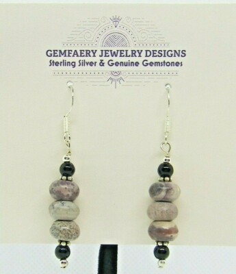 Sterling Silver Natural APACHE JASPER Stacked Dangle Earrings...Handmade USA