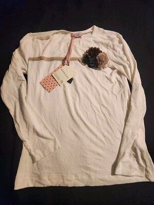 Nwt Monnalisa Bimba Girls Size 7 Tee Shirt 3d Floral Ivory Top Designer Blouse 