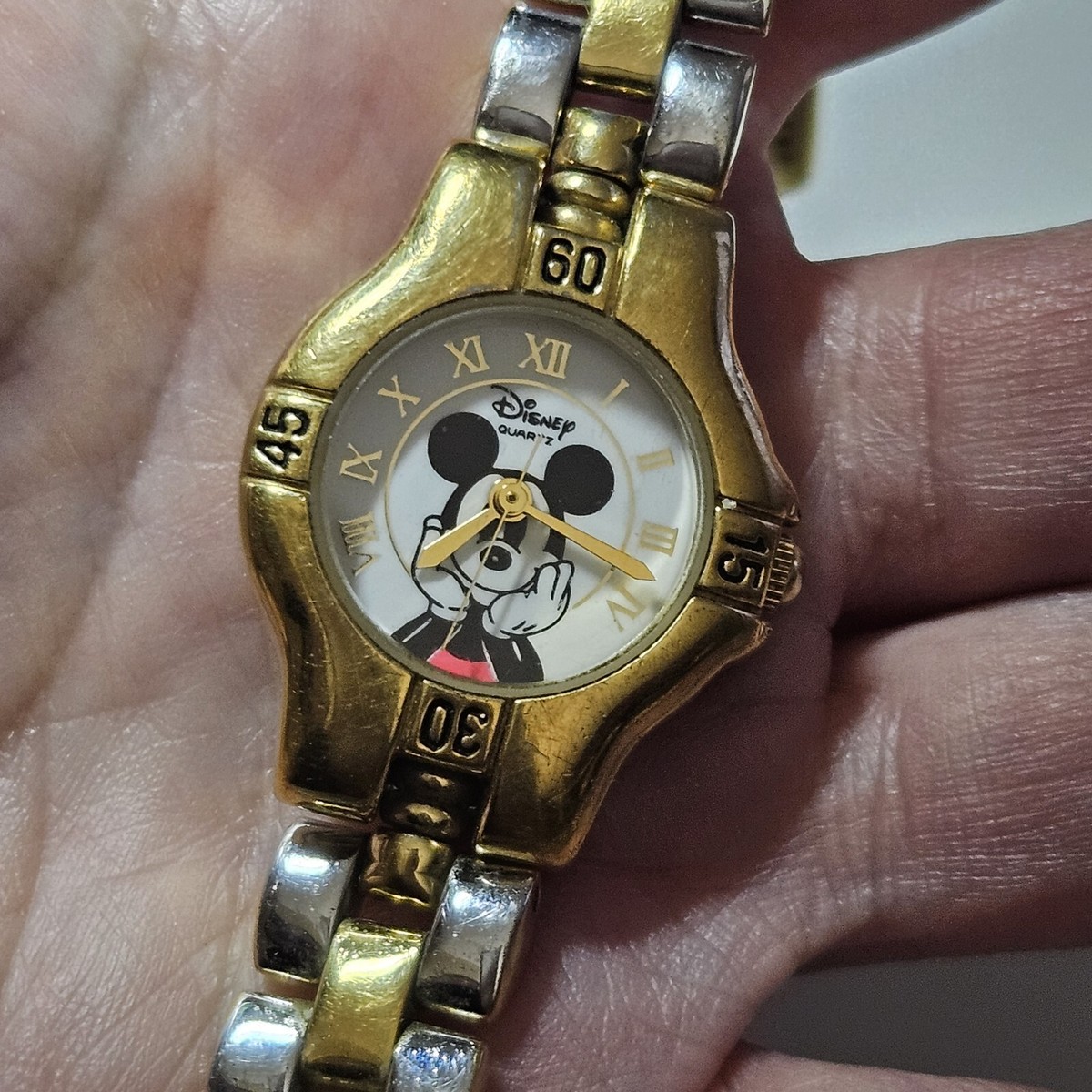 Disney Mickey Mouse Time Works Watch Gold and Silver Tone Needs Battery Man main image 4