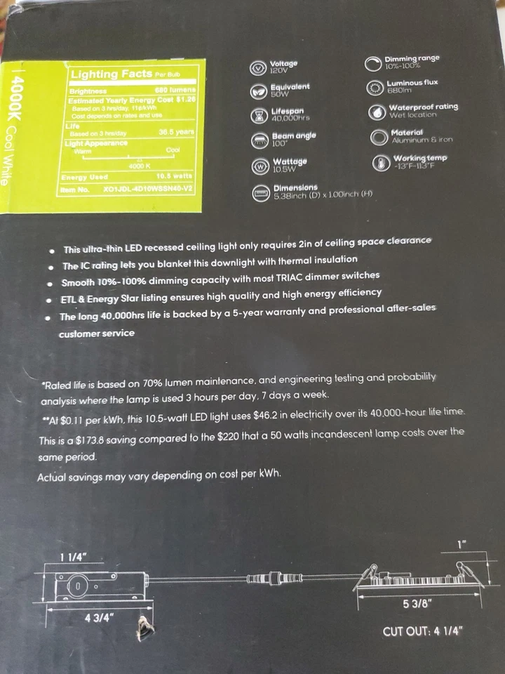 Torchstar никелевая отделка 10,5 Вт 4 дюйма ультратонкий светодиодный утопленный свет, 4000K (6 упаковок) - Изображение 3 из 4