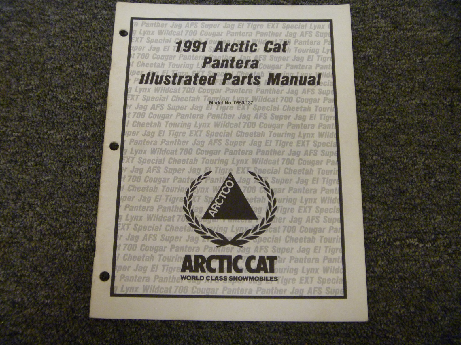 1991 Arctic Cat Pantera Model 0650137 Snowmobile Parts Catalog Manual
