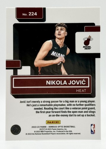 2022-23 Donruss Optic #224 Nikola Jovic RC Miami Heat - Picture 2 of 2