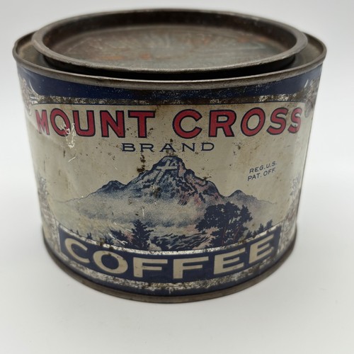 Early Vintage  MOUNT CROSS Coffee 1 LB Key Wind Tin Can JS BROWN MERC DENVER CO
