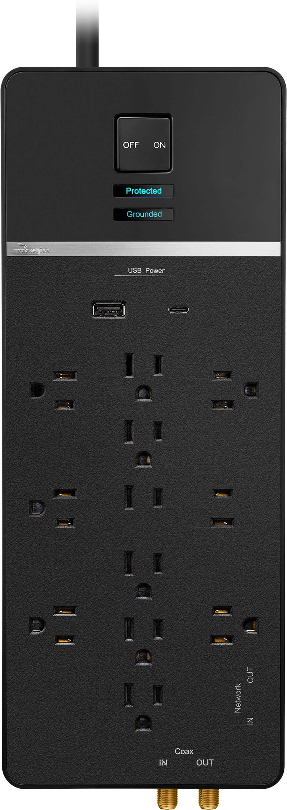 Rocketfish- Сетевой фильтр на 12 розеток1-USB-C1-USB на 4680 джоулей - Черный 13590₽