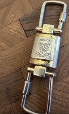 Vintage Gucci Silver And Gold Tone Key Chain Clasp with Engraved Logo