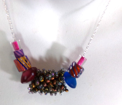 Handmade Beaded Necklace Blown Glass Artistic Design 18'' XY96 Statement