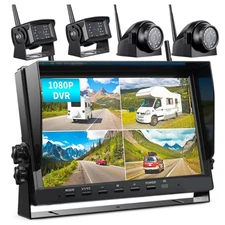 10.1" Wireless DVR Quad Split Monitor Rear Side Backup Camera for RV/Truck Bus