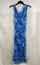 ASTR the Label Women's Blue Watercolor Mesh Cowl Neck Midi Dress Sz S