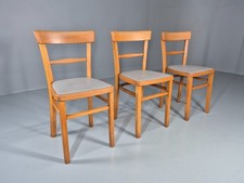 3 1960s Kitchen Chairs Beech Frame Grey Vinyl Seats Retro EB11475 MDIN