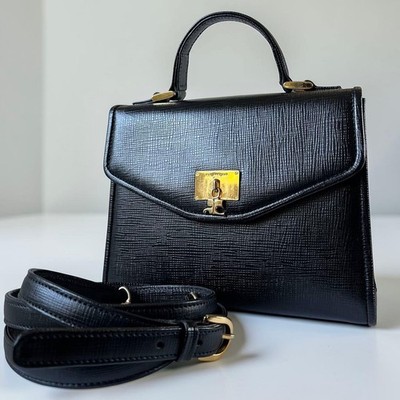 Courreges 2way Black Leather Shoulder Crossbody Camera Bag Logo Charm Gold Auth
